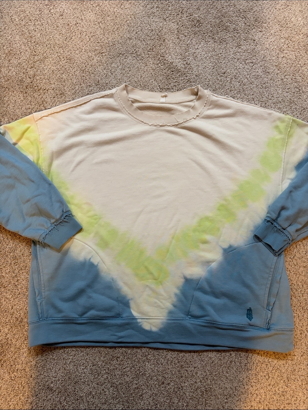 FP Movement by Free People Cream, Lime & Blue Tie-Dye V Sweatshirt